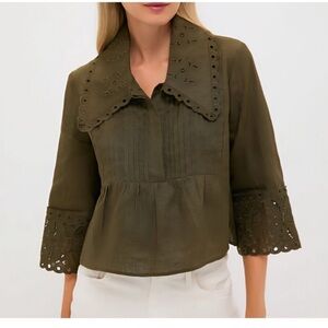 Tuckernuck Army Green Linen Jones Blouse NWT